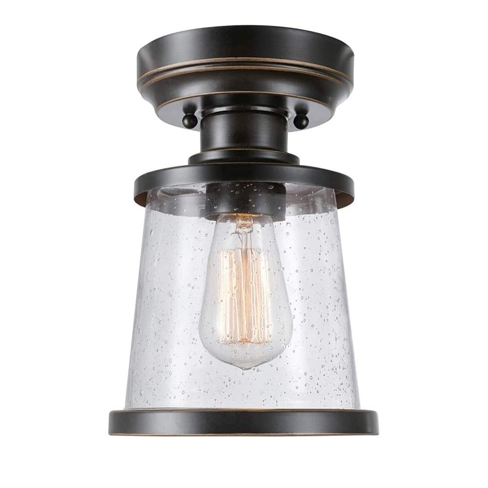 Classic Ceiling Lighting Fitting with Clear Seeded Glass Shade,1- Flame Outdoor/Indoor Semi-Flush Mount Ceiling Light, Oil Rubbed Bronze Finsh