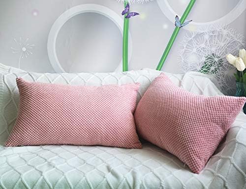 Lutanky Corduroy Cushion Covers (Pack of 2) Super Soft Rectangle Pineapple Grid Throw Pillow Cases for Sofa Bedroom Home Decor 12" X 20" 30 x 50 cm (pink, 2 Pieces)