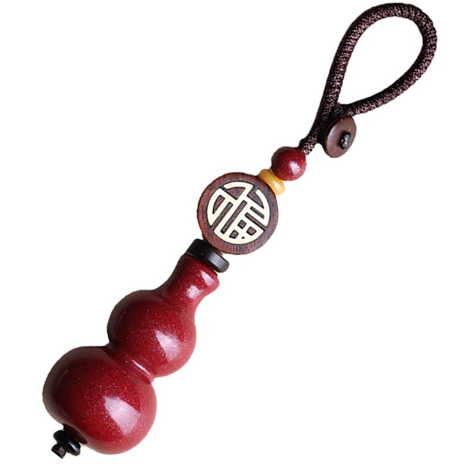 Porte-clés Feng Shui gourde Wu Lou en cinabre rouge aux finitions artisanales