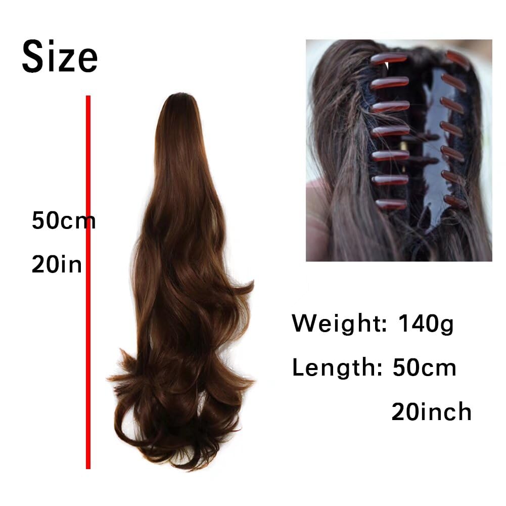 LaLuLoLi Fashion Grey Color Claw Jaw Ponytail 140g Long Thick Curly Wavy Synthetic Clip in Pony Tail Hair Extension Extensions Hairpiece with Clip for Women (20 inches-curly - Image 2