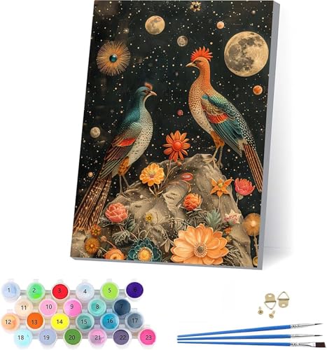数字油絵 鳥 大人用 DIY ペイントバイナンバー 花 手塗り 絵 デジタル油絵セット ブラシとアクリル絵具付き 数字塗り絵 大人のクラフトアクティビティ Paint by Numbers ホーム オフィス装飾 誕生日プレゼント女性 40x50cm P-4