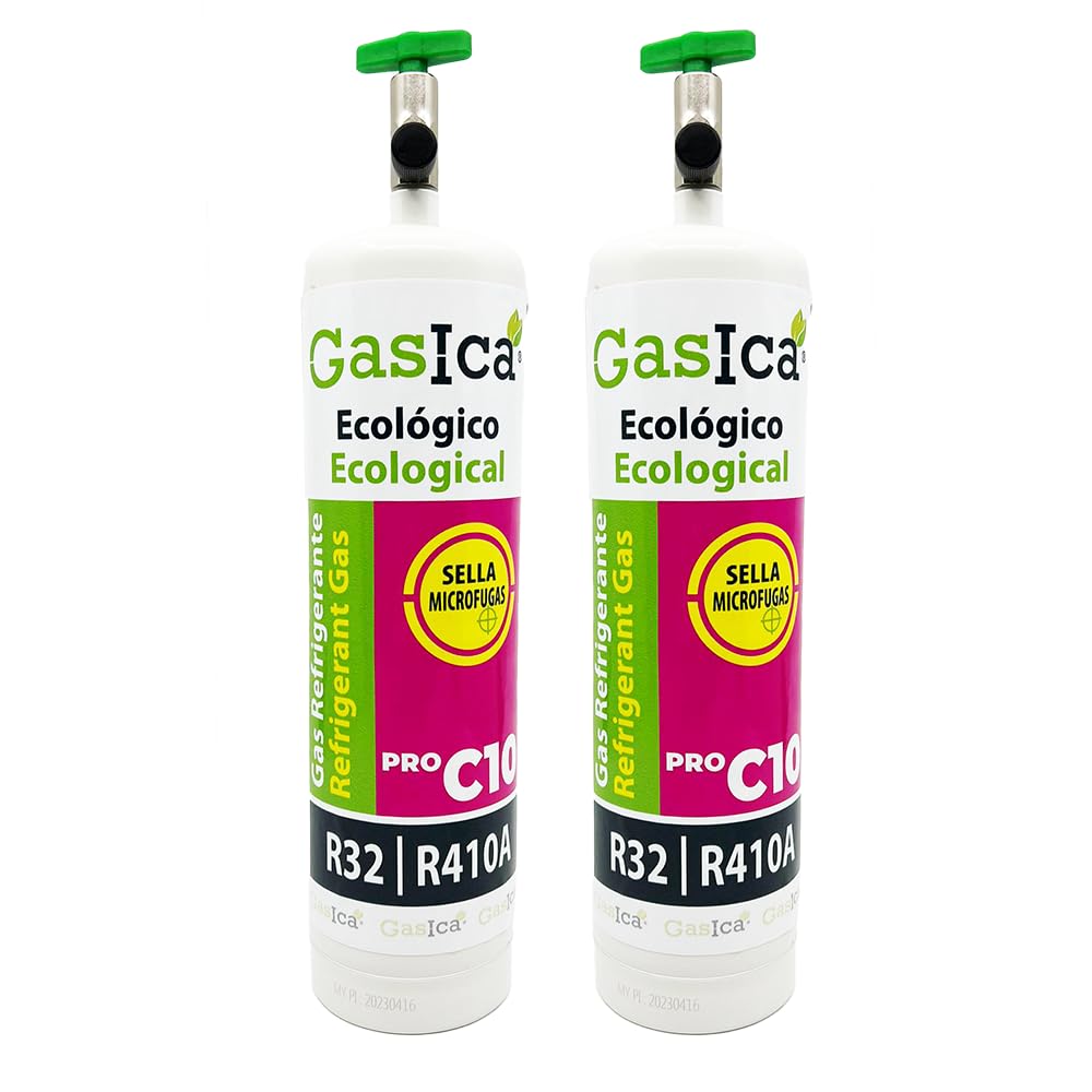 2x Envases GASICA C10 PRO - Gas Refrigerante Ecológico Orgánico - Equivalente a 1.6Kg de R410A y R32- Alternativa para R410A y R32-400g Neto por envase