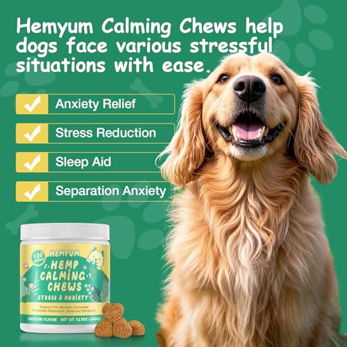 Image of Неmр Calming Chews for Dogs, Anxiety Relief, Sleep Calming Aid, Health & Wellness Supplements for Dog Separation Barking, Chicken Flavor, 180 Chews for All Breeds Ages