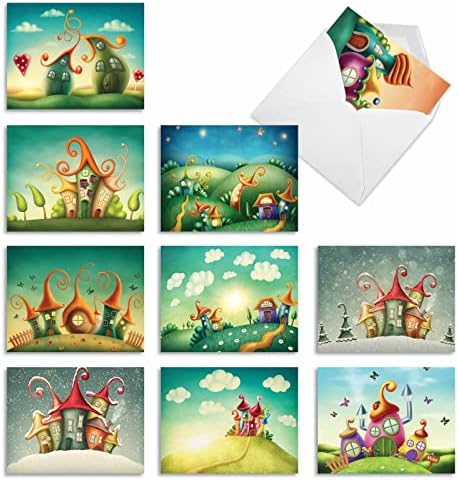 The Best Card Company - 10 Blank Note Cards for Kids (4 x 5.12 Inch) - Fun Mythical Fantasy Cards, Assorted Greetings Boxed - Fantasy Suites M6476OCB