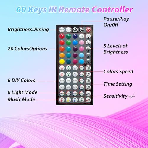 Image of Ledagic Led Lights for Bedroom 132ft (66ft*2Rolls) Music Sync Color Changing Led Strip Lights with Remote and App Control RGB Led Light Strip for Home Party Room Decor
