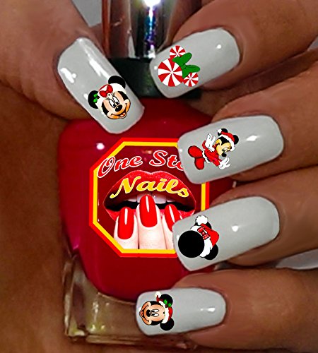 Christmas with Mickey and Minnie Clear Vinyl Peel and Stick Nail Decals (NOT Waterslide) by One Stop Nails V3A.