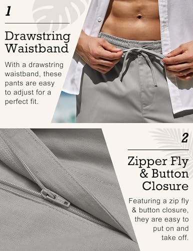 COOFANDY Mens Lightweight Summer Pants Straight Fit Beach Linen Pants Comfortable Linen Travel Pants, Grey, XXL4