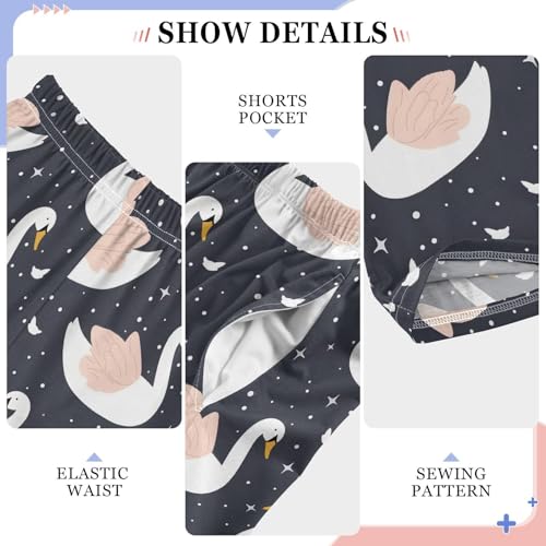 ALAZA White and Pink Swan Black Pajamas Bottoms with Pockets Comfy Pjs Sleepwear Elastic Waistband Pajamas Pants Lounge Pants for 6-14 Years4