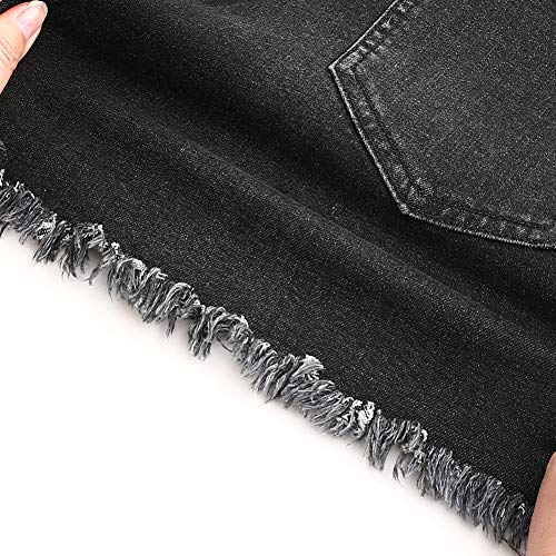 Image of THUNDER STAR Women Mid Rise Ripped Stretchy Jeans Shorts Frayed Raw Hem Casual Denim Shorts