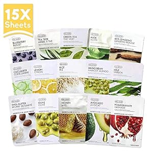 The-Face-Shop-Facial-Mask-Sheets-15-Treatments-Real-Nature-Full-Face-Masks-Peel-Off-Disposable-Sheet-Pack-of-15 THE FACE SHOP Real Nature Face Mask 15 Pieces Variety Bundle | Naturally Derived,Mild Formula without Additives & High Adhesiveness | K Beauty Facial Sheet Skincare | Avocado,Aloe,Honey,Lemon,etc