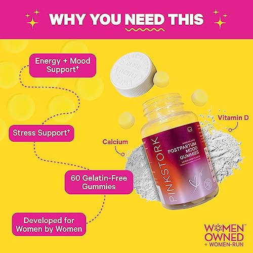 Pink Stork Postpartum Mood Gummies: Postpartum Recovery & Hormone Balance For Women, Postnatal Vitamins With Vitamin D, Immune Support, Postpartum Essentials, Women-Owned, 60 Lemon Drop Gummies #TOP2