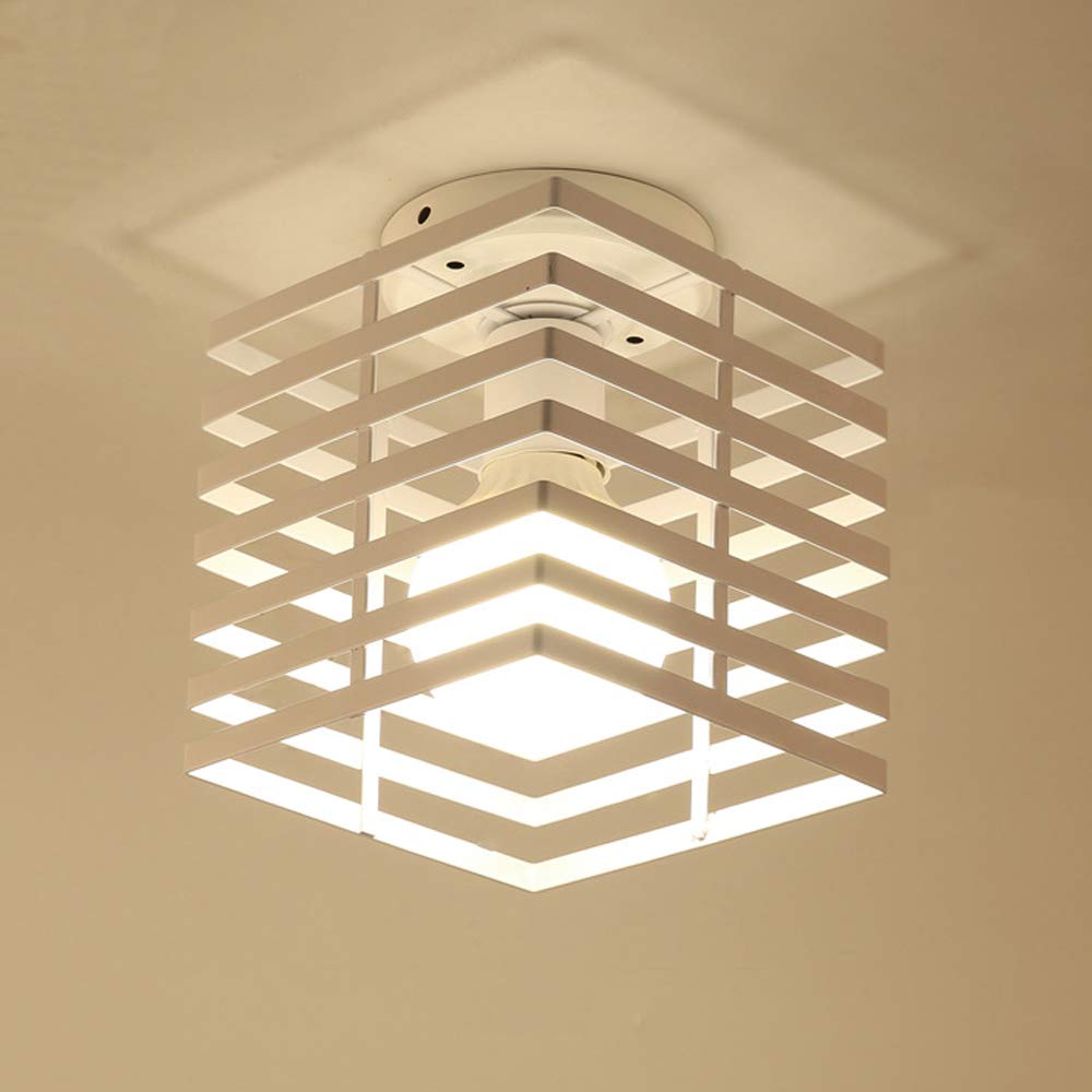 iDEGU Lámpara de Techo Vintage, Industrial Iluminación de Techo E27 Metal Pantalla Diseño Jaula Cubo Lámparas Colgante Techo Retro Para Pasillo, Cocina, Dormitorio, Sala de Estar, Cafetería (Blanco)