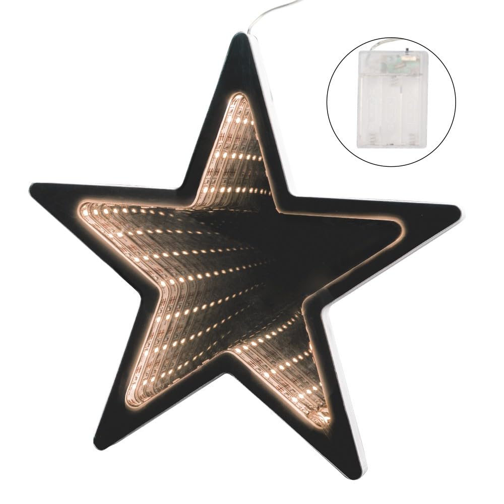Ideen mit Herz | Gwiazda LED Infinity | Gwiazda świecąca z efektem tunelu świetlnego | Dekoracja okien na Boże Narodzenie | z funkcją timera | zasilana na baterie | 20 cm x 19 cm
