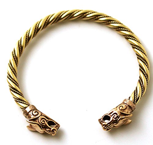 LynnAround Bronze Norse Viking Fenrir Wolf Head Twisted Cable Bangle Cuff Bracelet Arm Ring Pagan Jewelry3