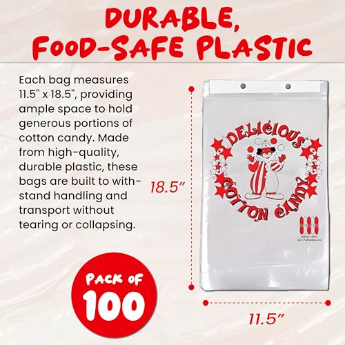 Image of Perfectware Cotton Candy Bags with Clown Design. Includes Twist Ties- Pack of 100ct