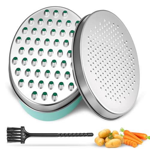 BieMian Cheese Grater with Container and Lid Food Graters for Kitchen Cheese Shredder Stainless Steel Vegetable Chopper for Home Ginger Fruit Chocolate Grater Coarse & Fine Grinding (Green)