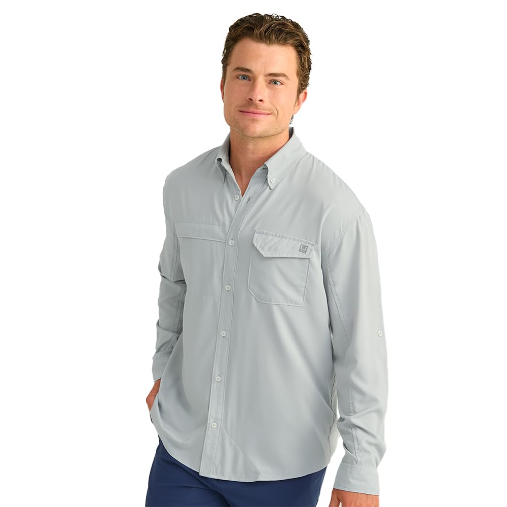 HUK Men's Tide Point Solid Long Sleeve Shirt, Button
