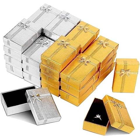 craftshou 32 Pcs Jewerly Gift Boxes Cardboard Ring Boxes with Lids Assorted Padding Gifts Paper Boxes for Earring Jewelry Rings Pendant Necklaces Bracelet (3x2x1 Inch Cover