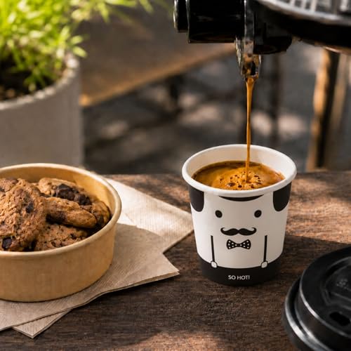 Image of Restaurantware 4 Ounce Disposable Cups, Pack of 500 Double Wall Hot Cups - Lids Sold Separately, Rippled Wall and White Paper Insulation, Monsieur Design, Ideal for Serving Tea, Coffee, and More
