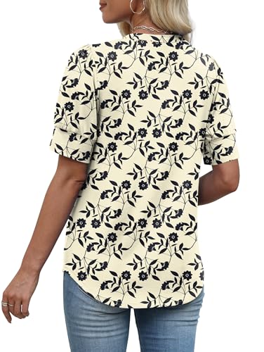 Image of OFEEFAN Womens Tops Short Sleeve Shirts Buttons V Neck Spring Fashion Summer Outfits Plus Size Blouses Dressy Casual
