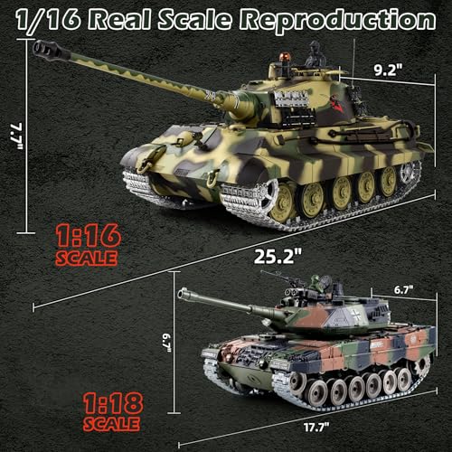 Image of 1 /16 RC Tank, Heng Long German King Tiger model Army Toy with Smoke, Sound, Light, 2.4G Remote Control Tank That Shoot with Upgraded Metal Track, Idler and Sprocket Wheel, Steel Gearbox, Two Batteries