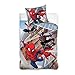 Produktbild Spiderman Wende-Bettwäsche Set 135x200 80x80 cm · Winterbettwäsche in Biber Flanell Qualität aus 100% Baumwolle mit Reißverschluss · Marvel Spiderman Bettwaesche blau rot für Jungen