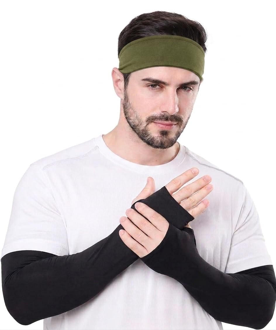 Unisex Arm Sleeves & Round Patti Combo | Stretchable Head Band for Cycling, Running, Gym, Riding & Outdoor Sports-image-15