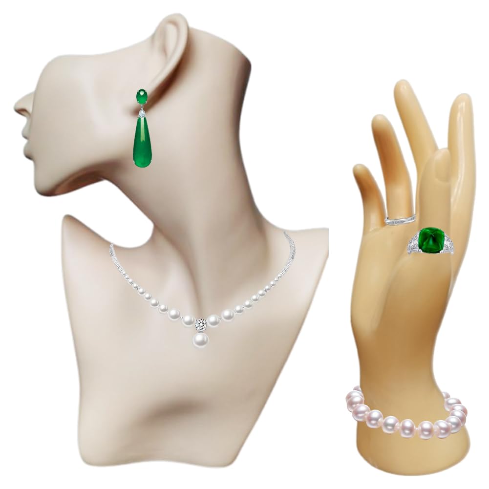 Set of 2 Pcs Jewelry Mannequin Display Set Head Bust Holder Female Mannequin Hand Model For Display Bracelet Ring Earring Stand For Selling Show Home Decor, Skin Color