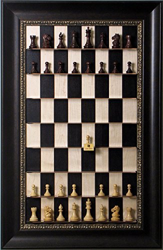 Rosewood Bridle Chess Pieces on Vertical Wall Hung Black Maple Straight Up Chess Board with The Dark Bronze Frame