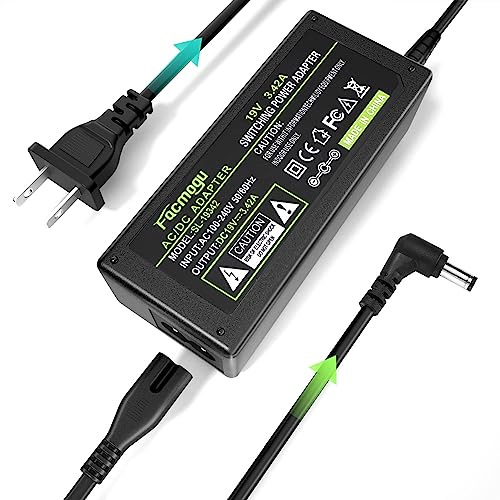 Image of Facmogu DC 19V 3.42A Power Supply, 65 Watt 100-240V AC to DC 19Volt Transformers, Power Adaptor Converter 5.5x2.5mm DC Plug with 2.42m / 7.94 feet Power Cord for Home Audio Bluetooth Stereo Receiver