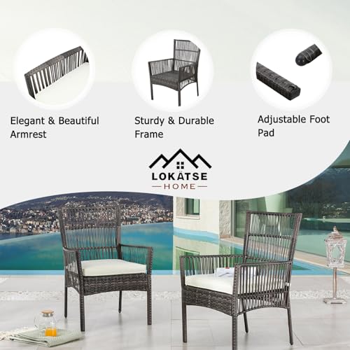 Image of LOKATSE HOME 2 Pieces Outdoor Wicker Chair Set Patio Rattan Furniture Metal Dining Armchairs with Cushion