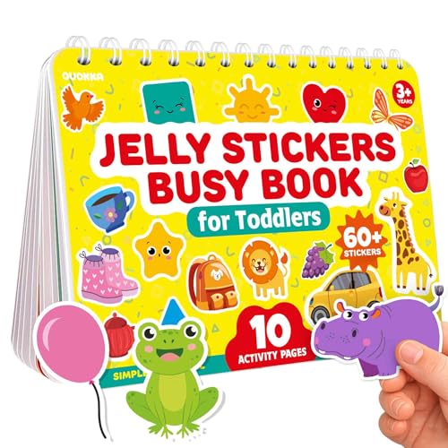 QUOKKA Toddler Jelly Stickers Workbook - 10 Preschool Topics, 40+ Large Thick Reusable Sticker Book for 2 3 Year Olds - Travel Toys for 3+ Year Olds - Waterproof Washable Aeroplane Activities for Kids