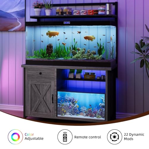 Image of 4ever2buy 55-75 Gallon Fish Tank Stand with Power Outlet, 55 Gallon Heavy Duty Aquarium Stand with Cabinet Storage for Fish Tank, Turtle Tank, Reptile Terrarium, 980LBS Capacity, Gray