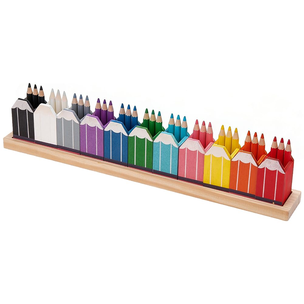 UNICRAFTALE 11 Pcs Wooden Crayon Organizer with Stand Movable Crayon Holder for Classroom Desk Art Supply Storage Colored Pencil Holders for School Home Office 41x3.5x7.5cm