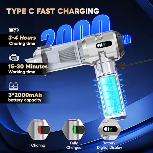 Image of Sycoodeal Car Vacuum Cleaner,Mini Vacuum Portable Cordless,25000PA Powerful Strong Cyclonic Suction USB Rechargeable Foldable Handheld Vacuum with One-Touch Dust Removal for Car
