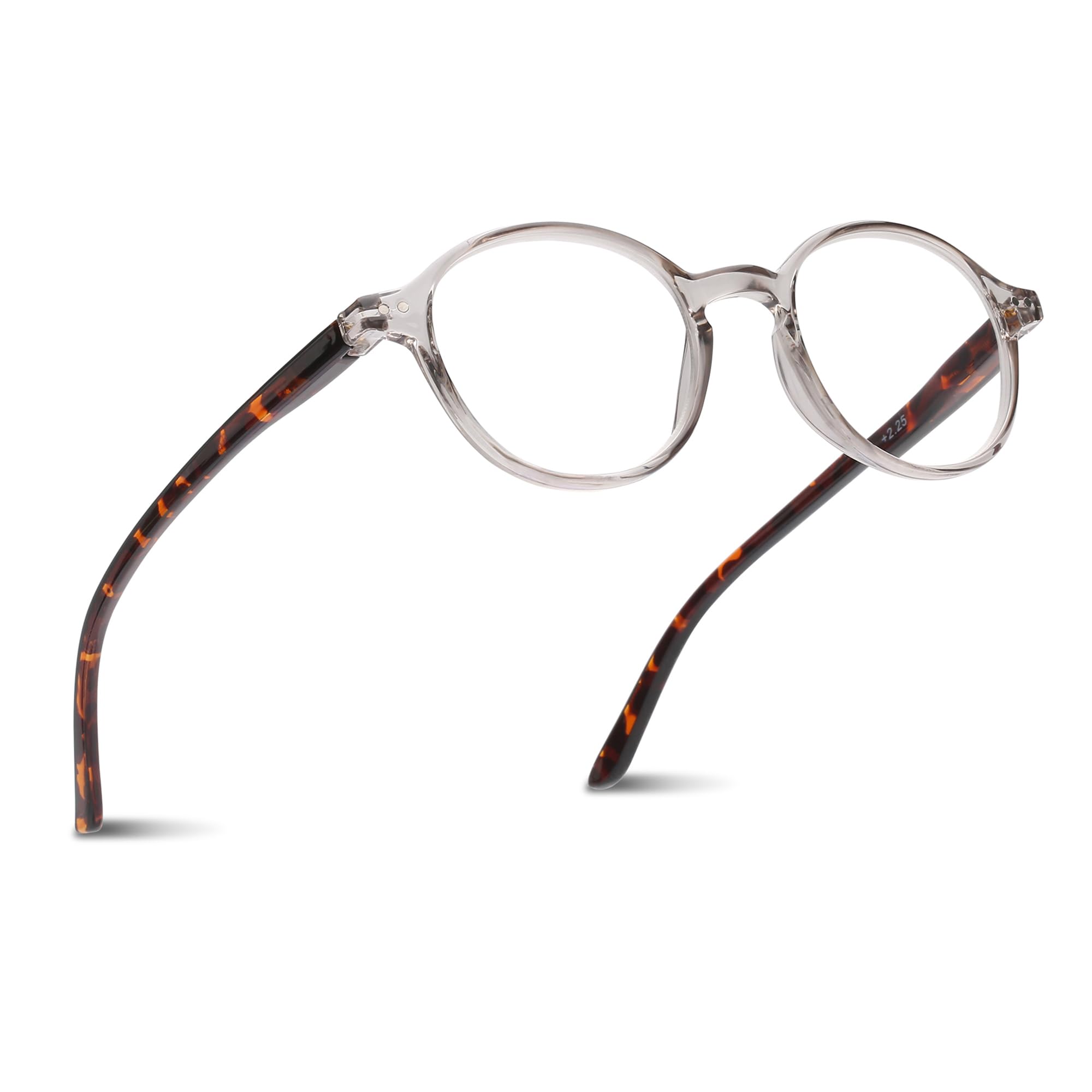 2SeeLife Small Round Reading Glasses for Men & Women – Narrow-Medium Fit, Sturdy Frame, Spring Hinges, Premium Retro Readers, Clear Tortoise, +2.75