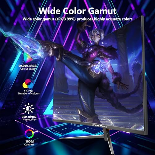 Curved Gaming Monitor 27 Zoll, 100Hz, FHD(1920x1080P), HDMI 2.0, DP 1.4, HDR, Anti-Blaulicht Augenschutz, 99% sRGB, FreeSync, VESA-Unterstützung, Kann gekippt Warden, pc Bildschirm 16:9 – Bild 6