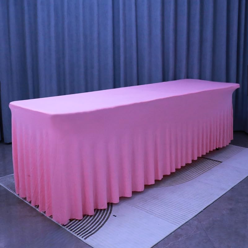 6Colors Table Skirt 6 Foot Rectangle Tables 4/6/8FT Stretch Spandex Fitted Table Clothes Fabric Table Covers Cocktail Tablecloths for Party Banquet Birthday (RED,8FT)