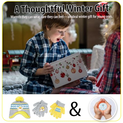Image of Nickelodeon Boys' Baby Shark Winter Hat and 2 Pairs of Mitten Set (Toddler)
