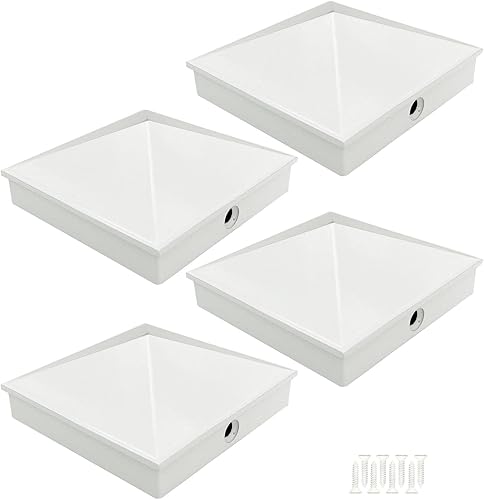 Tapas de poste de valla blancas de 6 x 6 pulgadas, tapas de pirámide de aluminio con recubrimiento en polvo para postes nominales de madera de 6 x 6