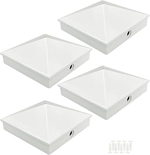 6x6 White Fence Post Caps Powder-Coated Aluminum Pyramid Deck Caps for 6x6 Nominal Outdoor Wood Posts (Actual/True 5.5" x 5.5") Durable and Stylish Cap Cover 4 Pack