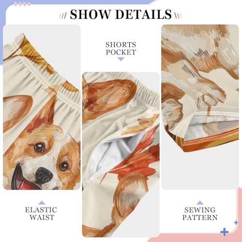 Corgi Dog and Maple Leaves Boys Long Pants Soft Trousers Elastic Waist Kids Lounge Bottoms with Pockets S-XL4