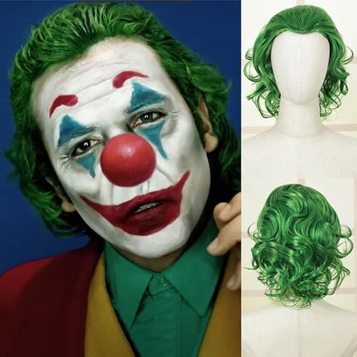 Image of Creamily Men's Short Curly Green Wig - Natural Fluffy Synthetic Hair for Men, Layered Style, Perfect for Cosplay, Costume, Halloween, Anime
