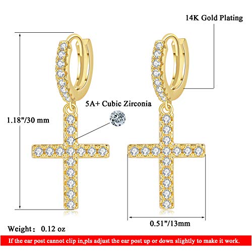 2 Pairs Cross Hoop Earrings Dangle 14K Gold Silver Plated Small 5A+ Cubic Zirconia Pave Post Earring for Men Boy Jewelry Gift2