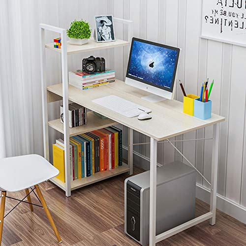 Anmas Power Computer Desk with Storage Shelves - 110cm Home Office Corner Desk, Ergonomic Study and Workstation for Students and Professionals, White Maple Finish
