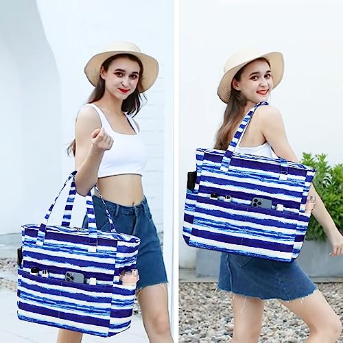 Image of Waterproof Beach Tote Pool Bags for Women Ladies Extra Large Gym Tote Carry On Bag With Wet Compartment for Weekender Travel