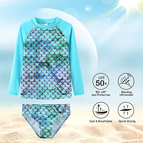 Image of Aisyee Girls Long Sleeve Rash Guard Set Two Piece Swimsuits Tie Dye Bathing Suits for Kids UPF 50+ Swim Shirts
