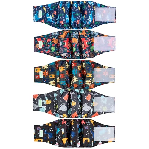 wegreeco Small Dog Diapers Male,Reusable Belly Bands for Male Dogs,Washable Doggie Puppy Diapers Wraps,Medium Large Size(5 Pack Small)