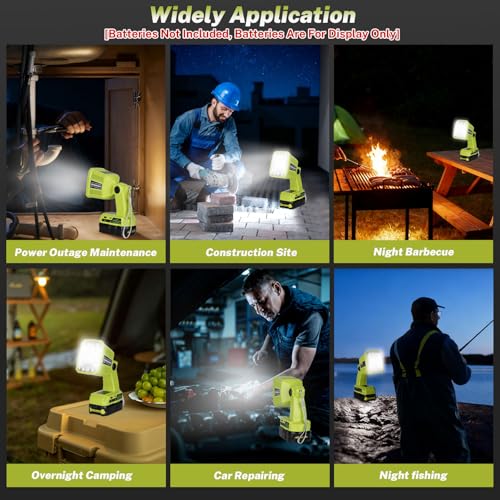 Image of Work Light Compatible with Ryobi 18V Battery, Work Lights 1250LM 18W with USB & Type-C Output Port, Portable Flashlight Spotlight & Floodlight 2 in 1 for Home Repair Lighting [ No Battery ]