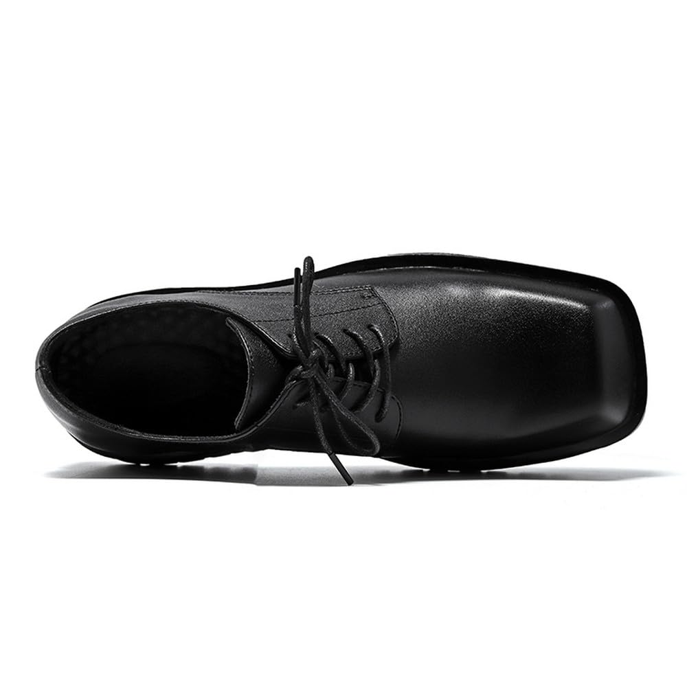 MANLADUO Chaussures de travail à bout carré pour homme – Chaussures habillées en cuir à semelle épaisse imperméable avec augmentation de la hauteur